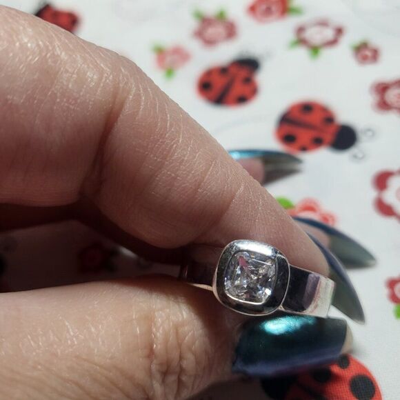 Cushion Cut CZ Sterling Silver Ring - Picture 5 of 6